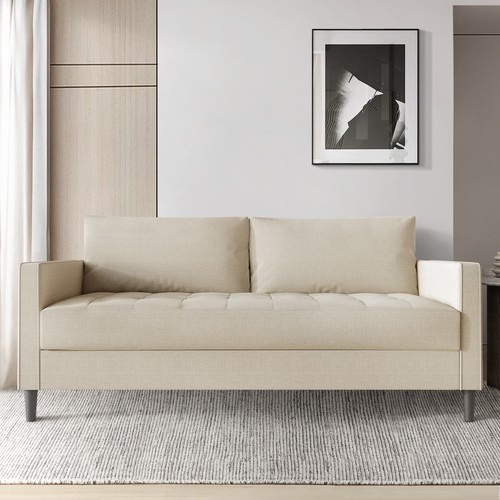 Beige linen classic tufted - linen,