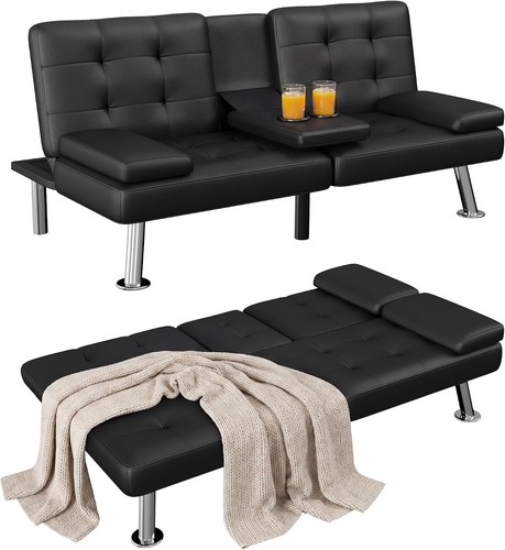 Black faux leather - faux, futon